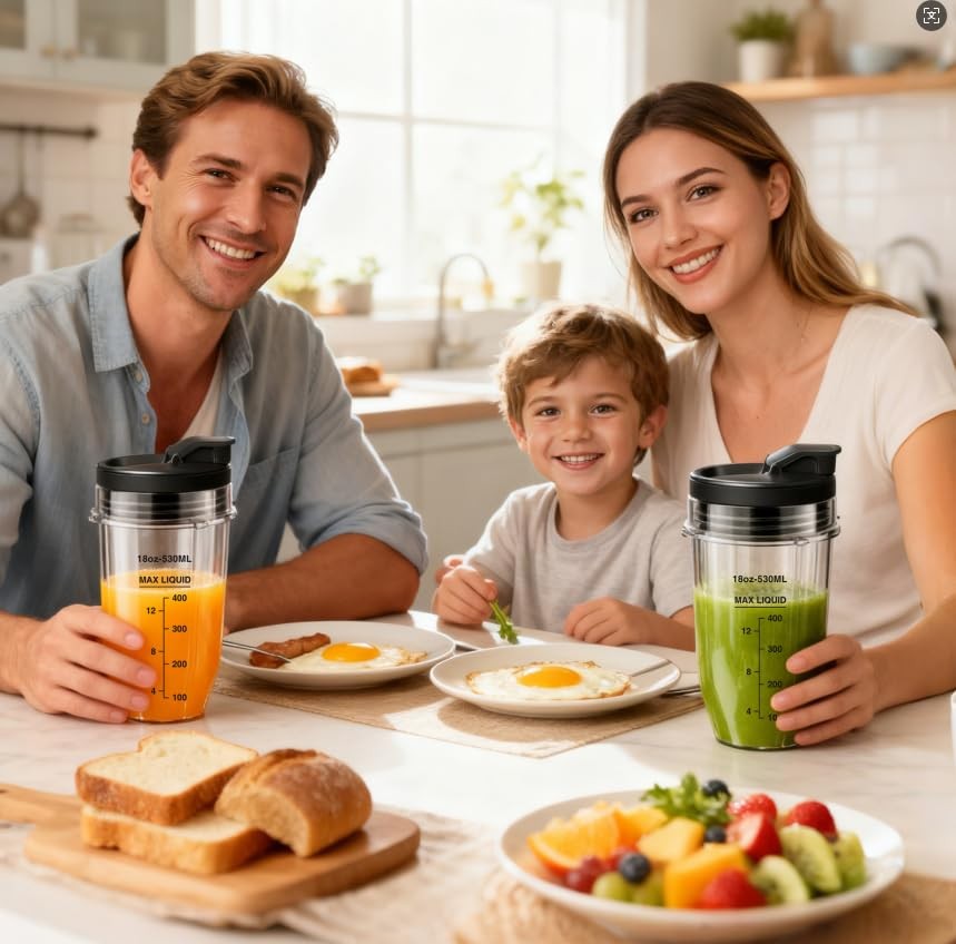 Replacement 24oz Blender Cups for Ninja 2-Pack, Leakproof Lids, Waterproof Wr...