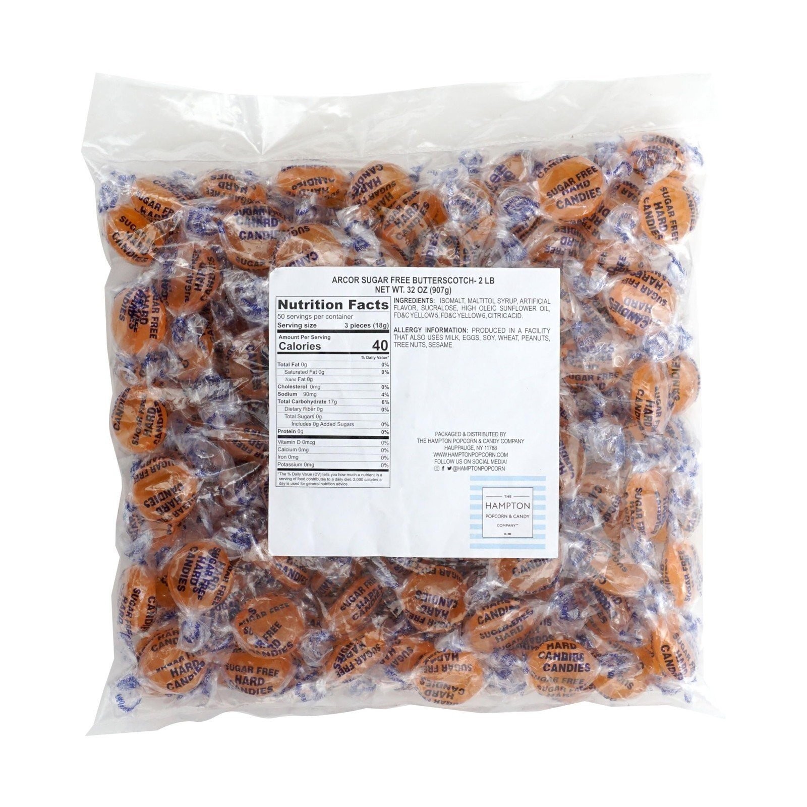 Arcor Sugar Free Butterscotch Hard Candy, 2 Pound Bulk Bag (Approx 140...