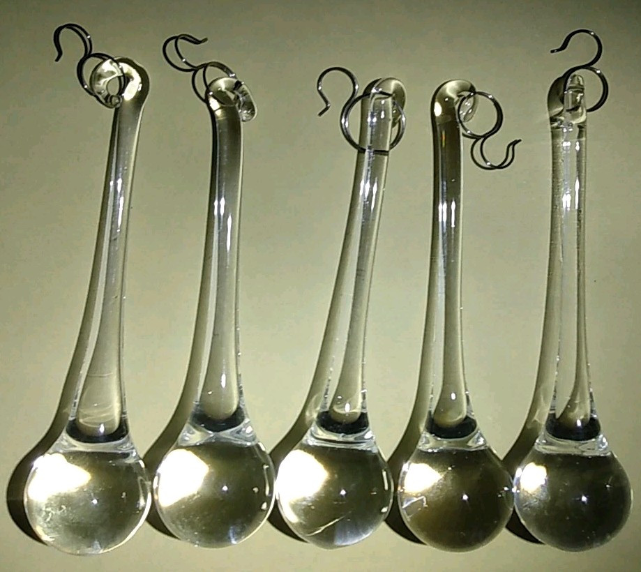TEARDROP CLEAR GLASS CRYSTAL  WIDE CHANDELIER LAMP PRISMS (5)