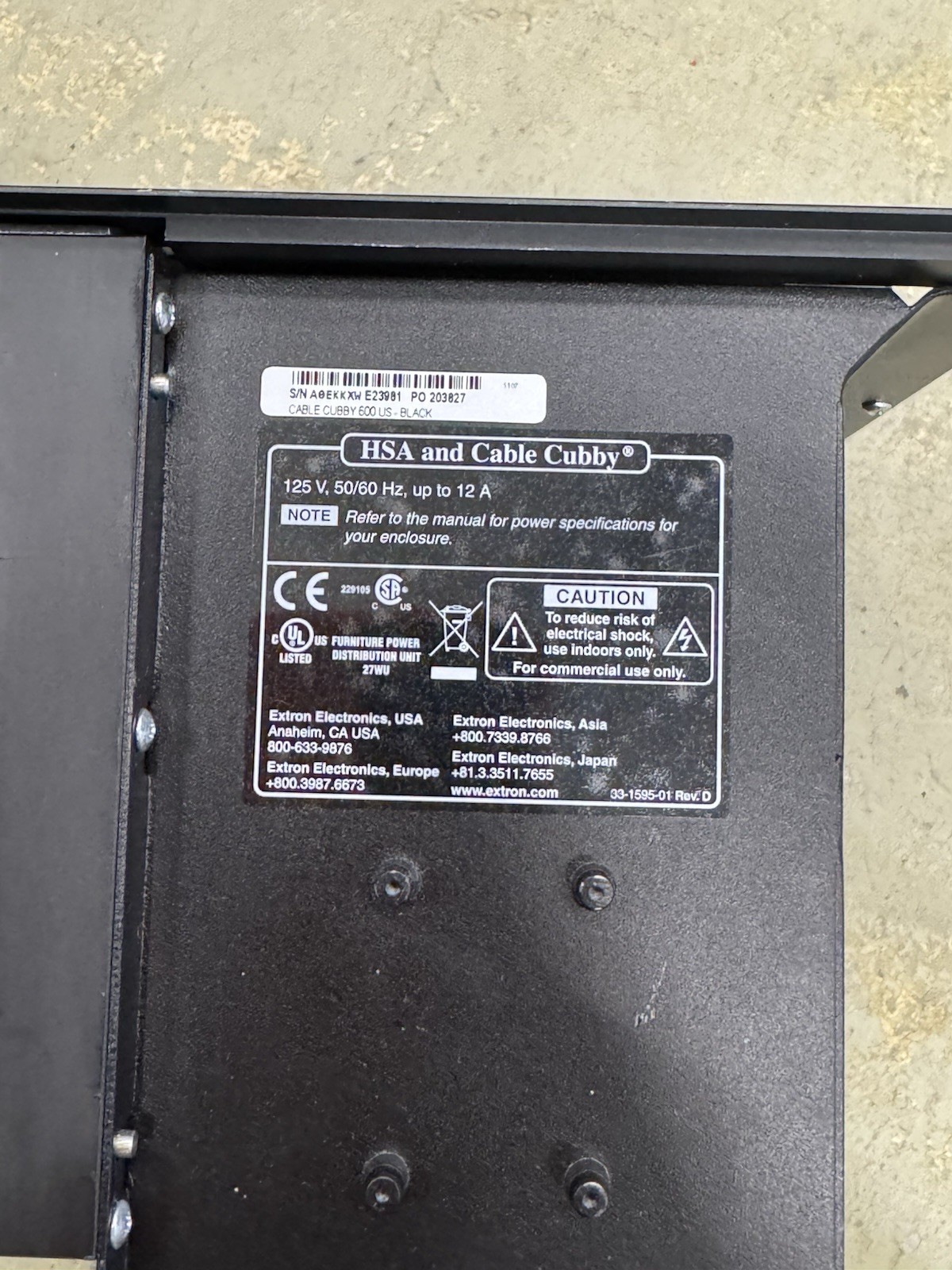 Extron Cable Cubby 1200/1400 Retractor Bracket 995589-2 A DS