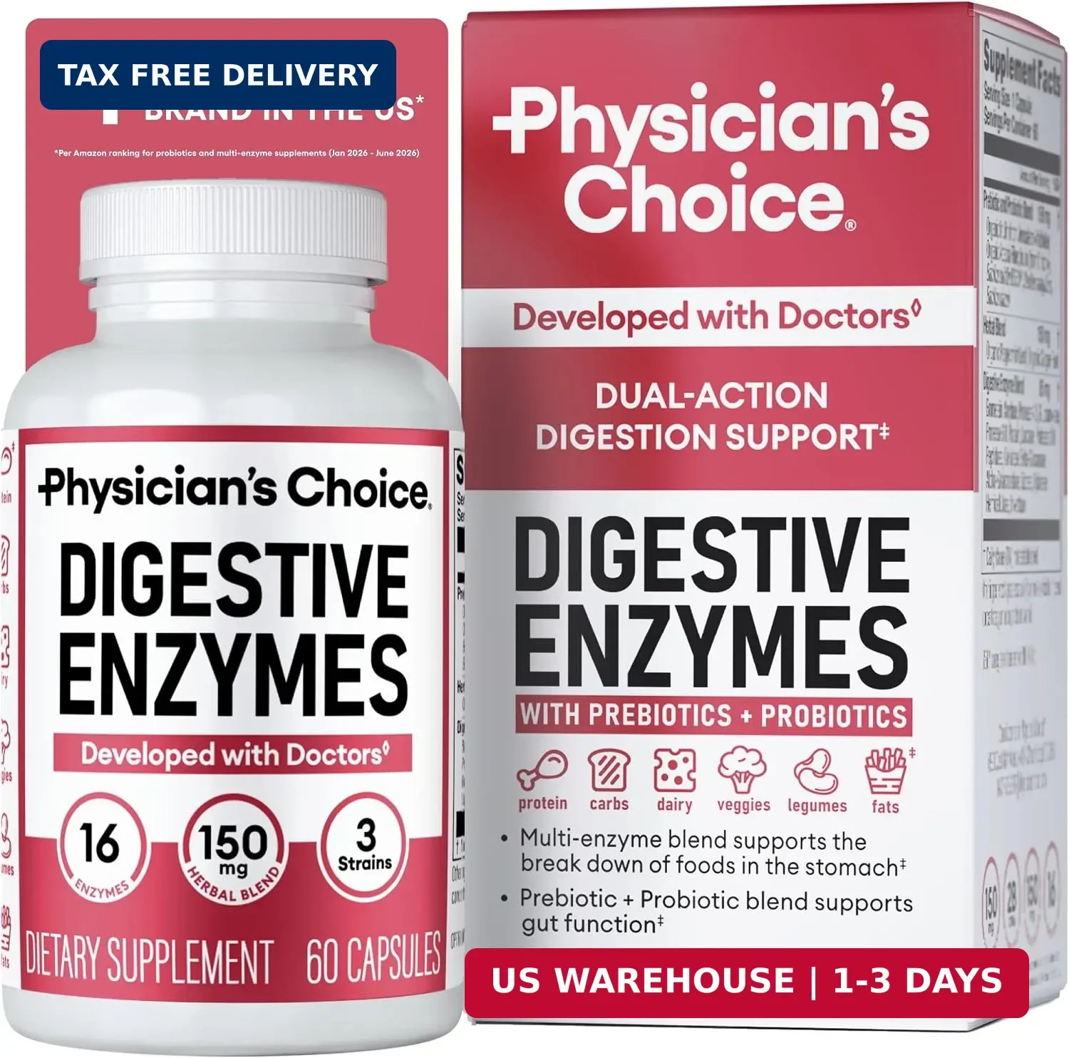 Physician's CHOICE Digestive Enzymes for Bloating & Digestion - Fast-Acting 16 E
