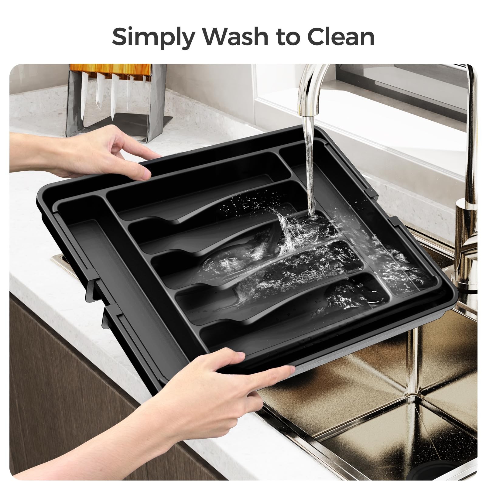 Expandable Silverware Organizer, Adjustable Cutlery Drawer Organizer, Black
