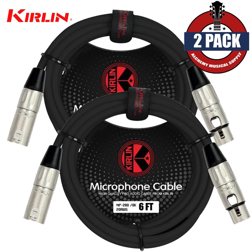 2-PACK Kirlin 6FT 3-Pin XLR Male to Female 20AWG Microphone Cable MP-280-06/BK