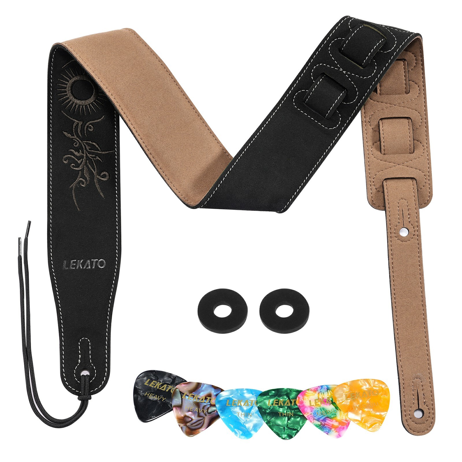 LEKATO LGS-10 Suede Guitar Strap 2.5″ Wide Soft Suede Bass Guitar Straps Holder