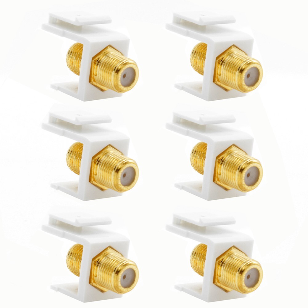 6 Pcs F Type Keystone Jack Coax Cable Connector Adapter Snap In Insert RG6 White