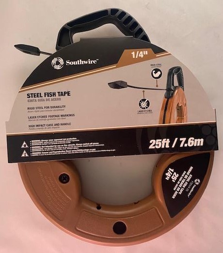 Southwire 25' 1/4" Steel Fish Tape Impact Durable Case Rigid Steel FTS1/4-25