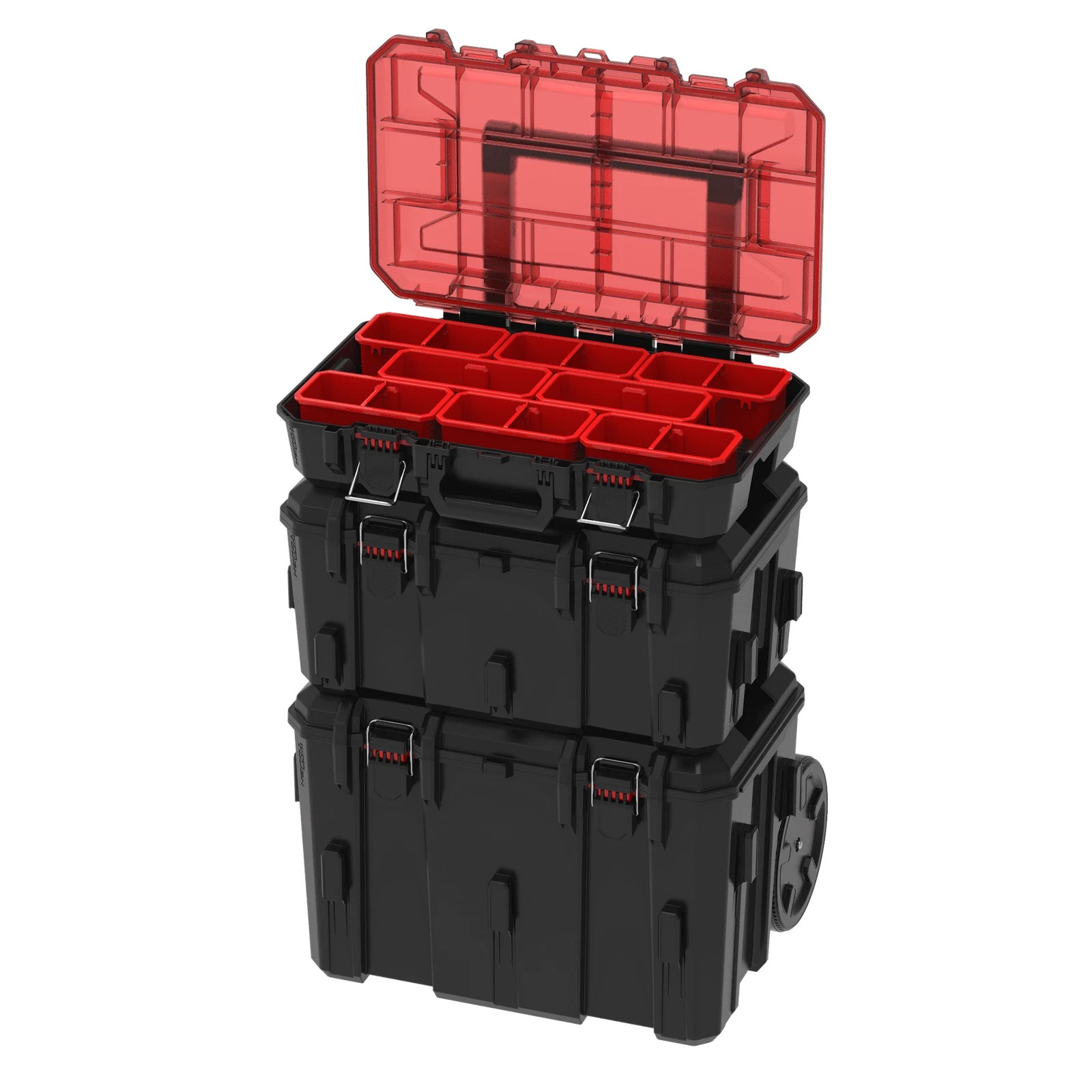 Stackable Toolbox Heavy Duty 3 Piece Modular Rolling System Equipment Storage