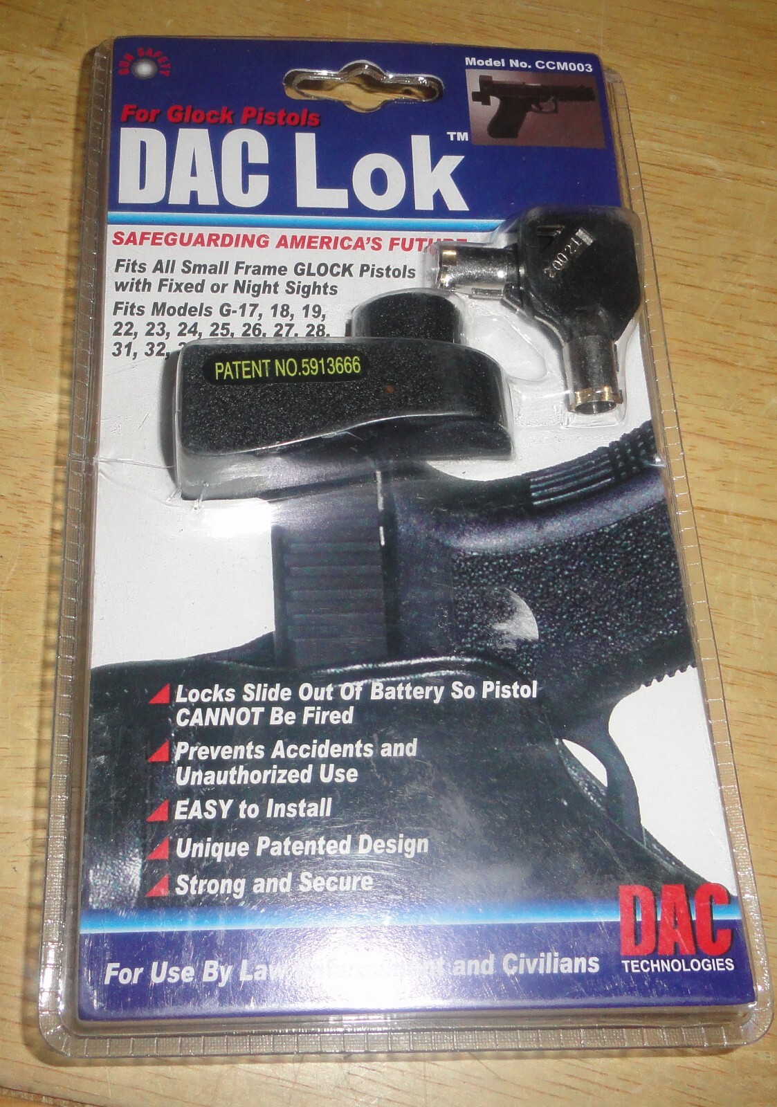 NEW FACTORY SEALED DAC LOC SMALL FRAME GLOCK PISTOL LOCK CCM003