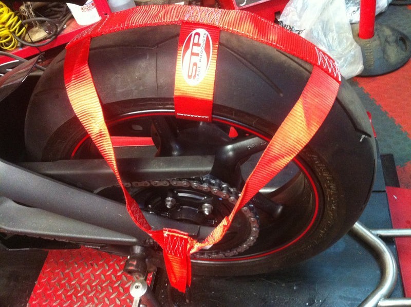 RED Secure Motorbike Transport,Tie-Down Rear Wheel Strap Strong Polyester webbin