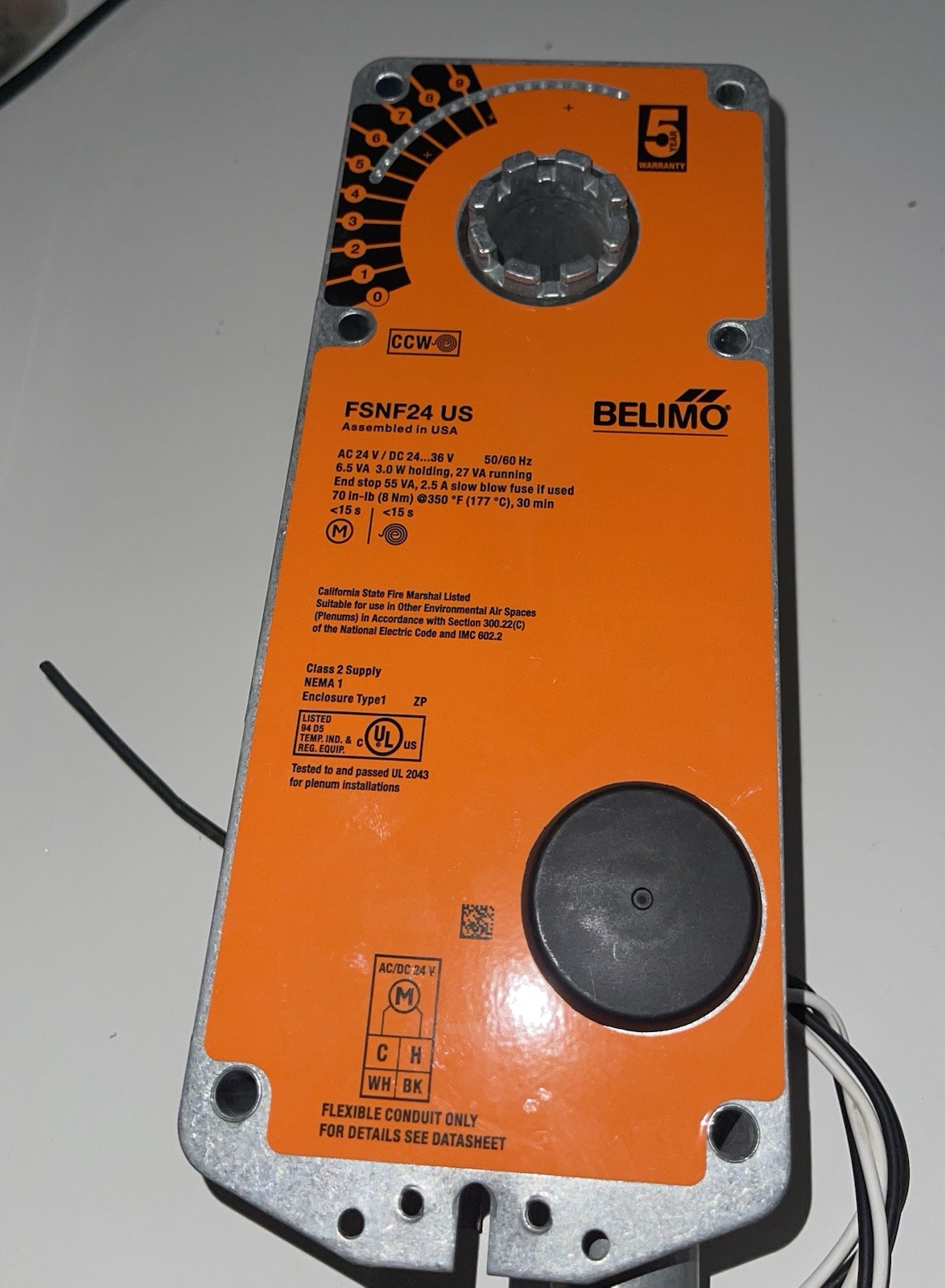 Belimo FSNF24 US, Spring Return Actuator, ON/OFF Control, 24VAC or 24-36VDC