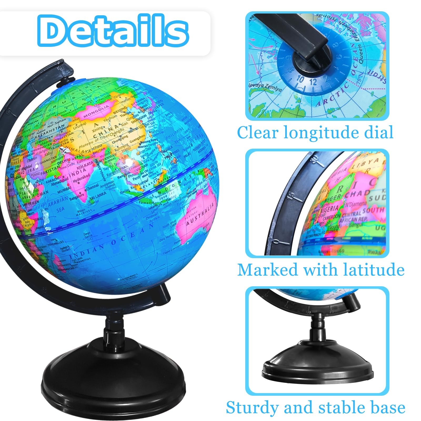 WORLD GLOBE EARTH Map Rotating Geography Ocean Classroom Learning Desktop