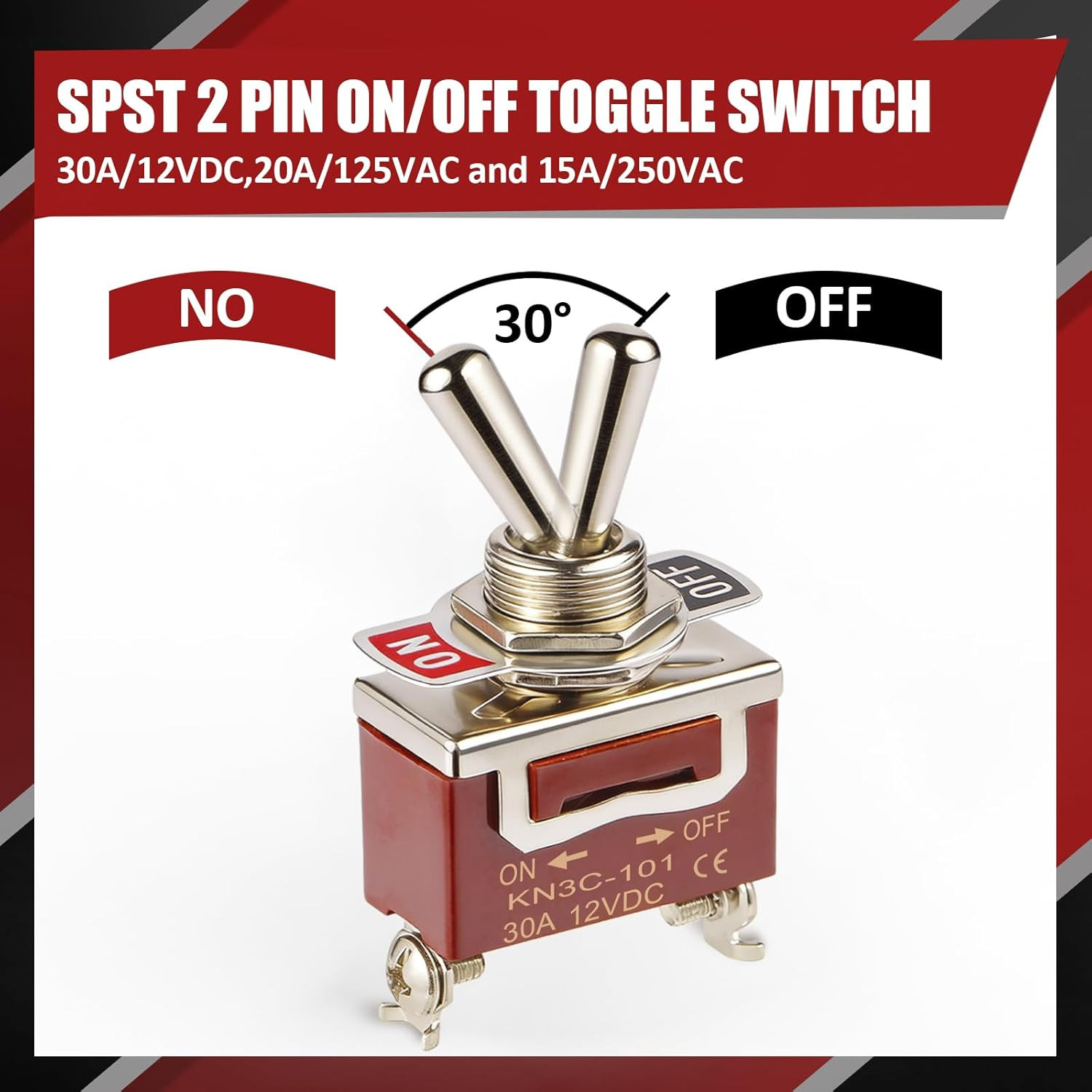 3-Pack Toggle Switch, 12V 30A Heavyduty On/Off 2Pin SPST Waterproof Toggle Swit