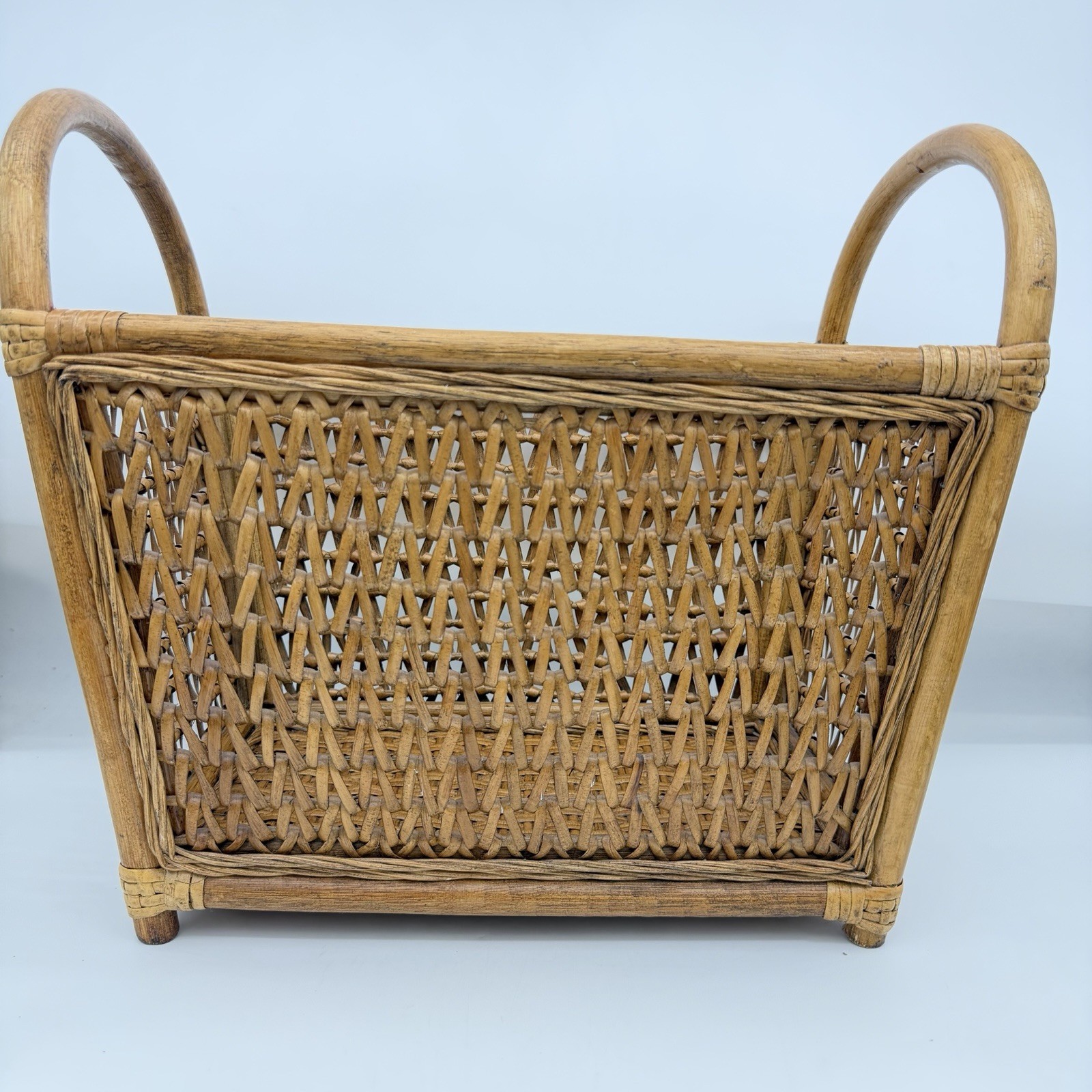 Vintage Bentwood Rattan Bamboo Magazine Rack Holder MCM Storage Basket Boho