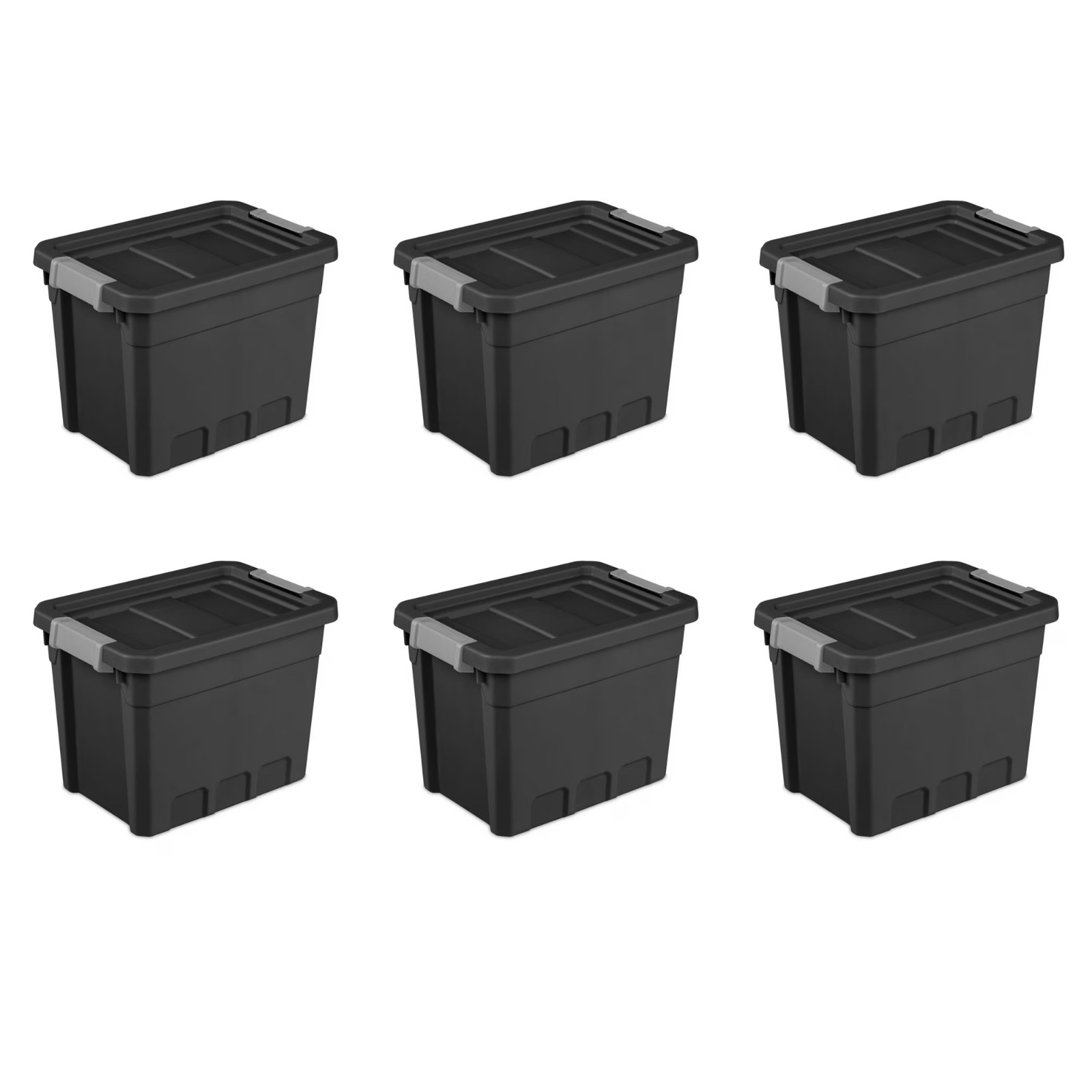 7.5 Gallon Stackable Storage Tote w/ Latch Lid Black (6-Pack)