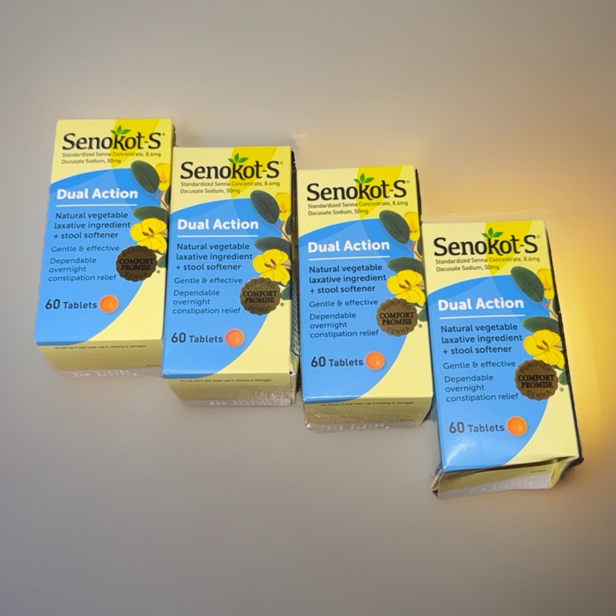 Senokot-S Dual Action Natural Vegetable Laxative 4 Pack Of 60 Tablets Each- 8/27