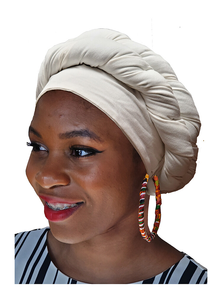 White Modu Hat Pre-tied Head Wrap DP3949PT