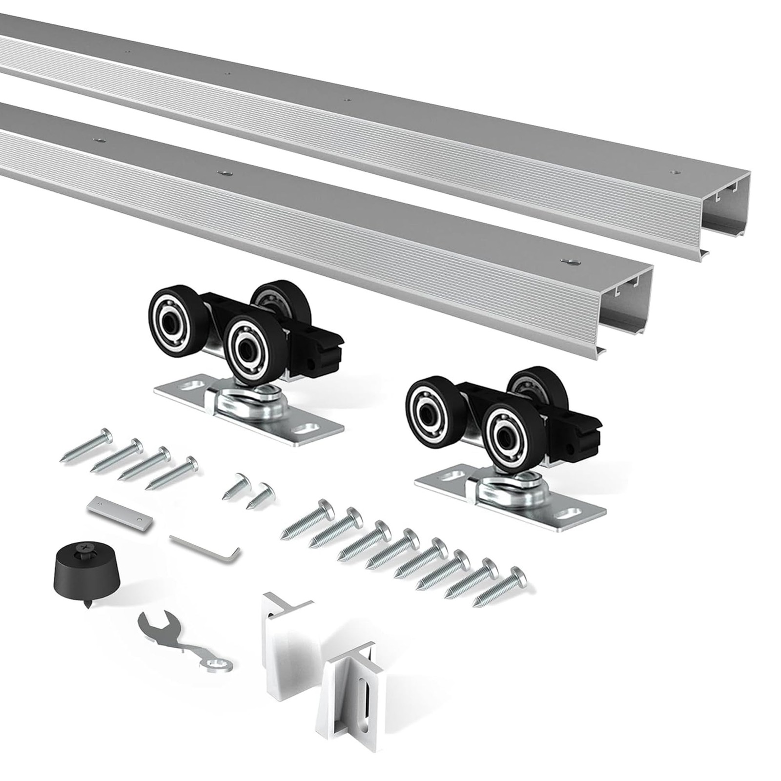 Pocket Door Hardware Kit, 7FT Spliced Aluminum Track, 80.7" Quiet & Smooth Sl...