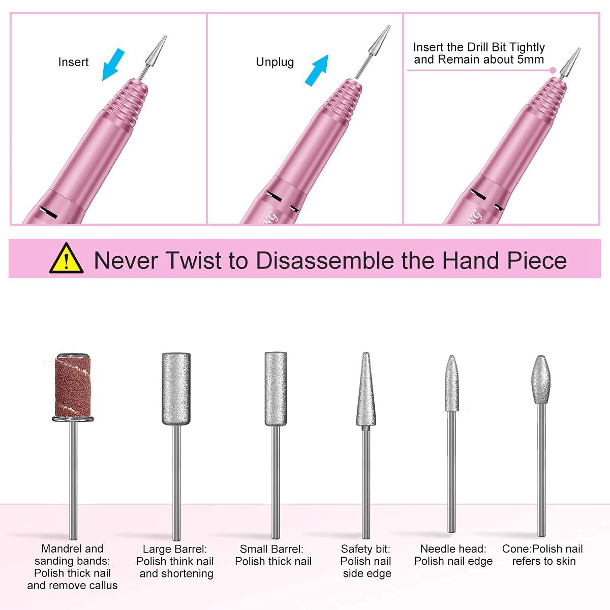Professional Electric Nail File Drill 20K RPM with Bits & Bands