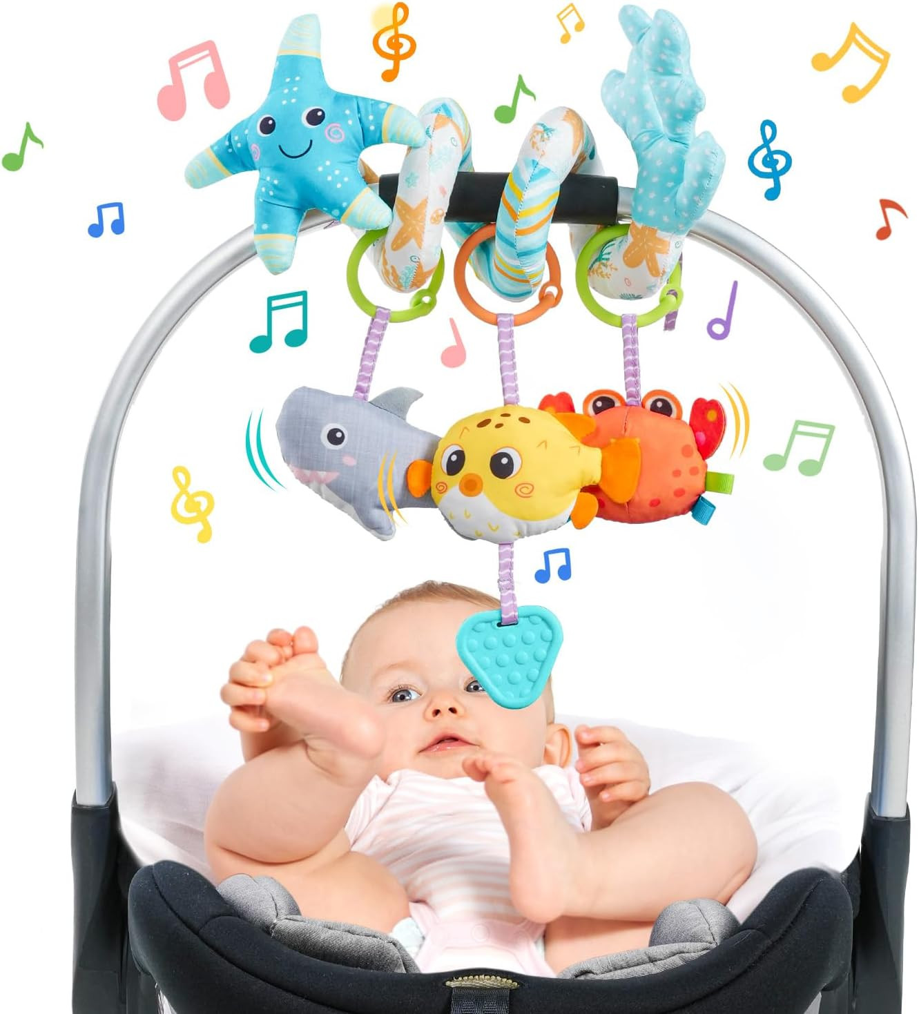 Crib Stroller Car Seat Toys for Baby 0-3-6-9-12 Months, Tummy Time Hanging Senso