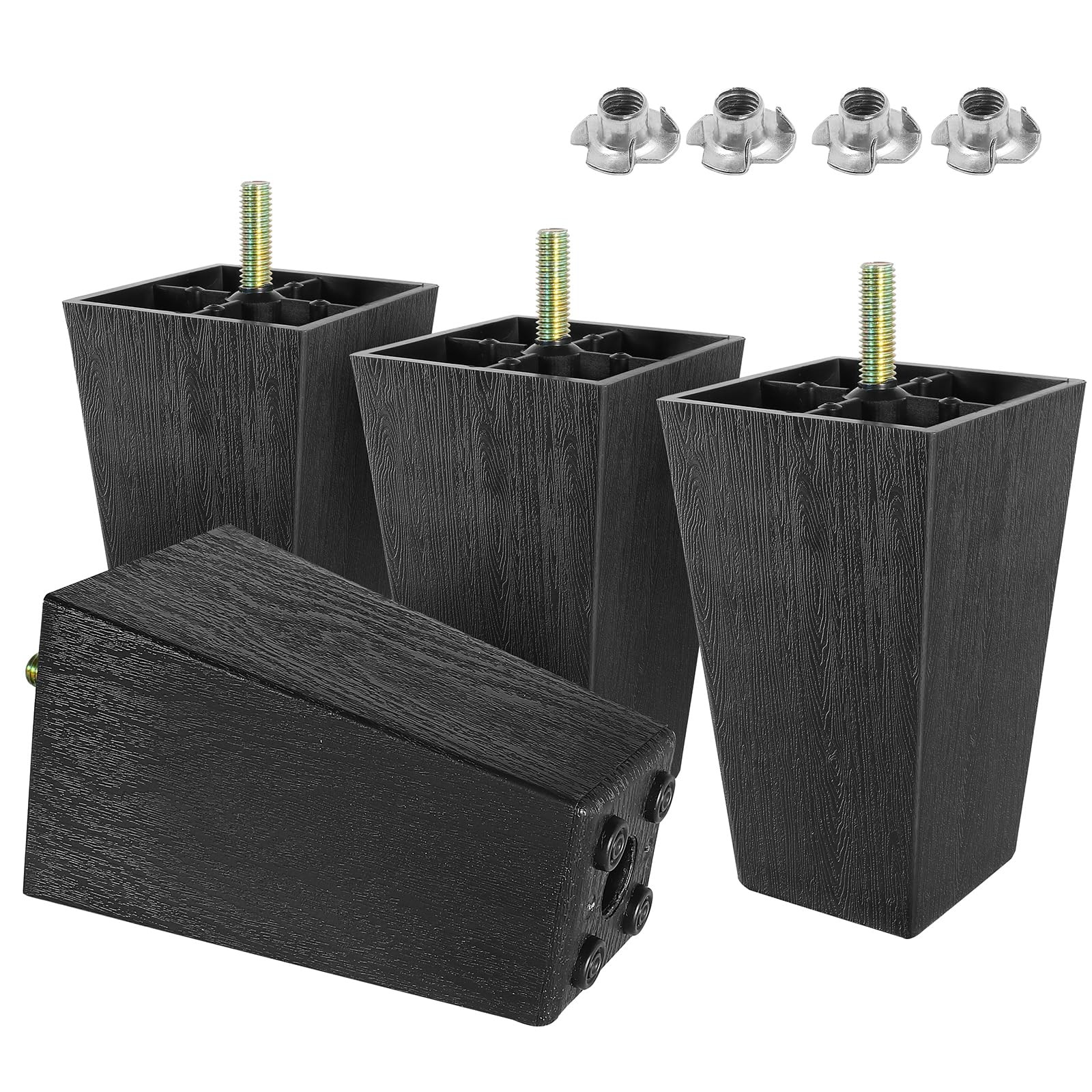M8-1.25 Metric Thread Bolts Plastic Furniture Legs 4.5 Inch Black Square Sofa...