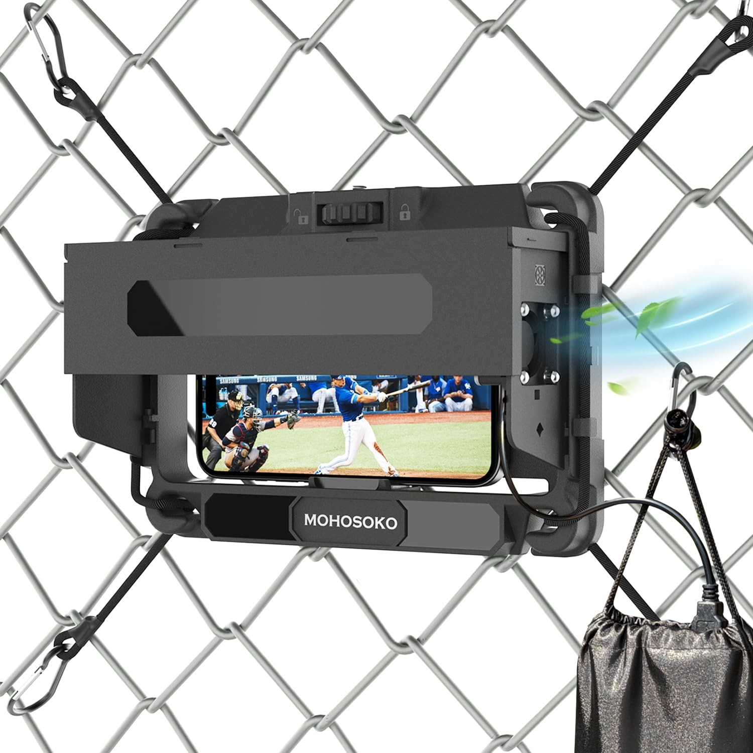 Phone Fence Mount with Shade & Cooling Fan - Foldable Game Changer Mounting K...