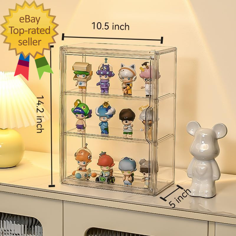 3 Tiers Clear Display Case for Figures Acrylic Storage Organizers Box with