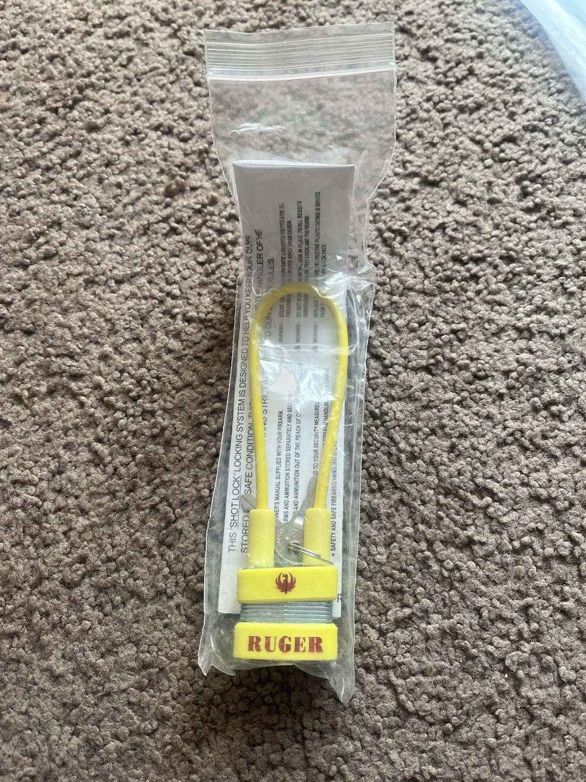 RUGER Genuine OEM "Shot Lock" Yellow Cable Gun Lock w/2 Keys Firearm Safety