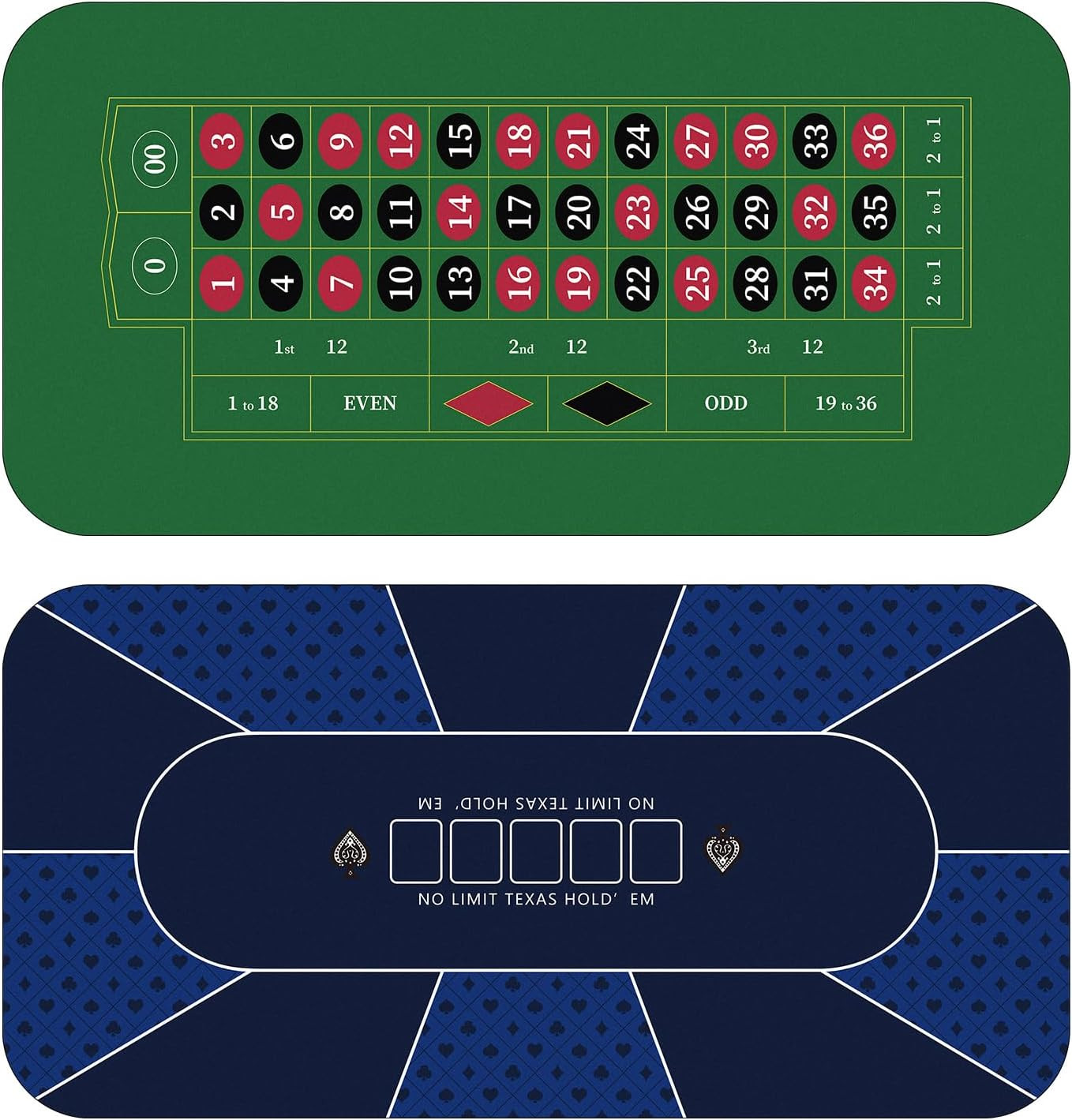 70 X 35 Inch Poker Mat Blue + Roulette Mat