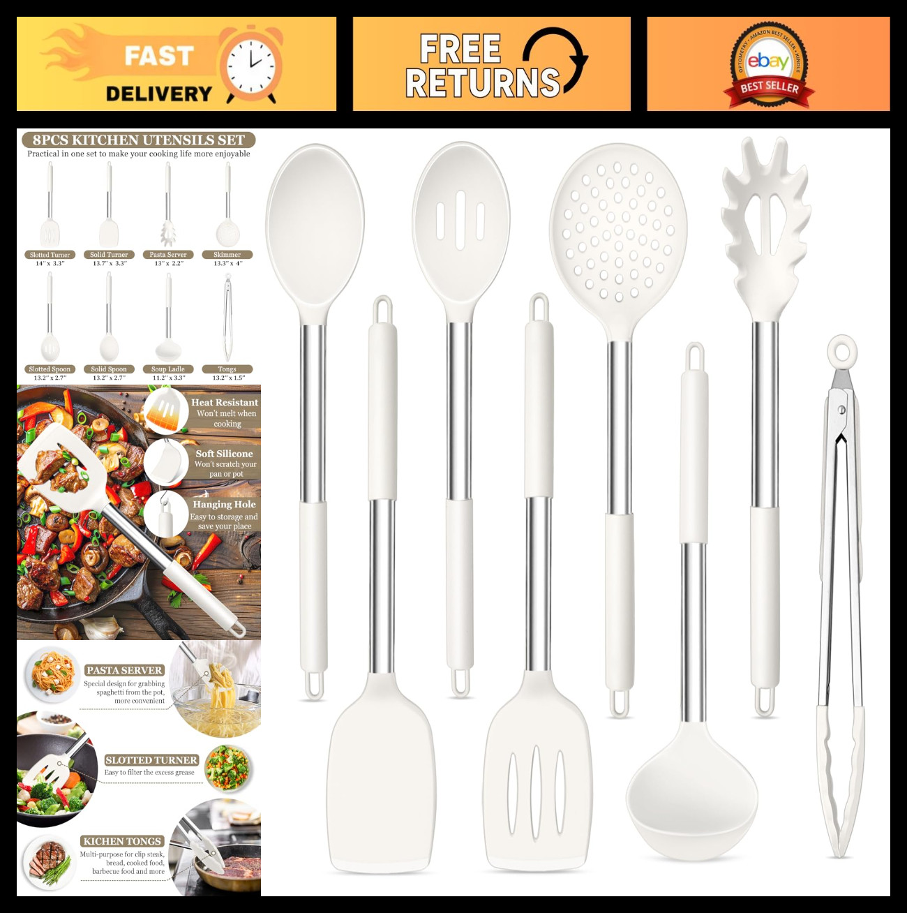 8PCS Silicone Kitchen Utensils Set, Heat Resistant Cooking Tools, Nonstick Safe,