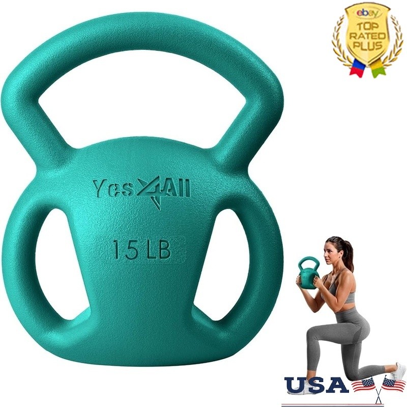 Three Handle Kettlebell 15lb Adjustable Weights Home Gym Strength Training New