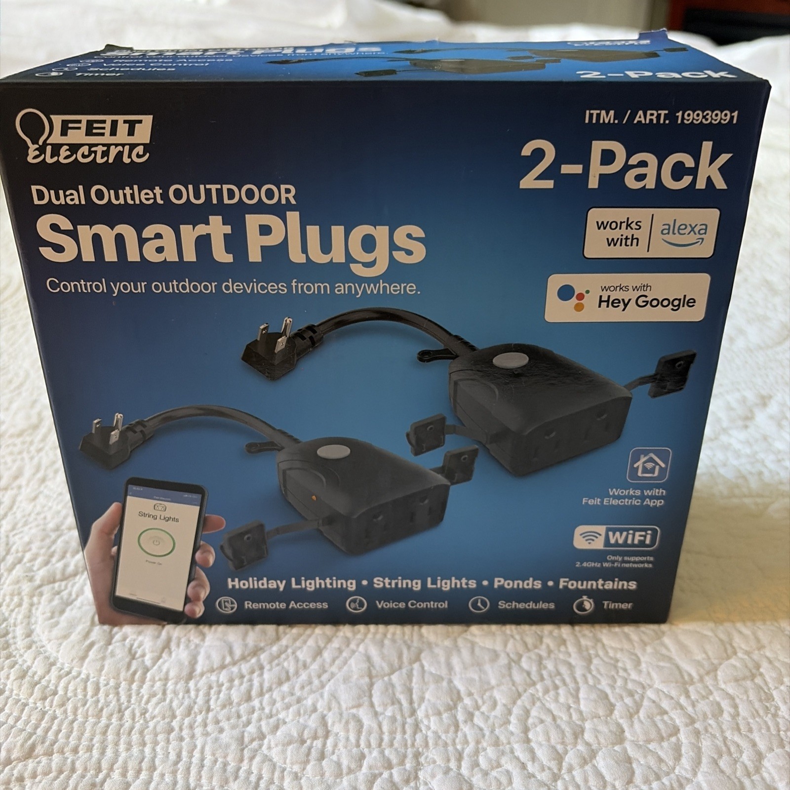 Feit Electric Dual Grounded Outlet Outdoor Smart Plugs Remote Access 2 Pack NEW