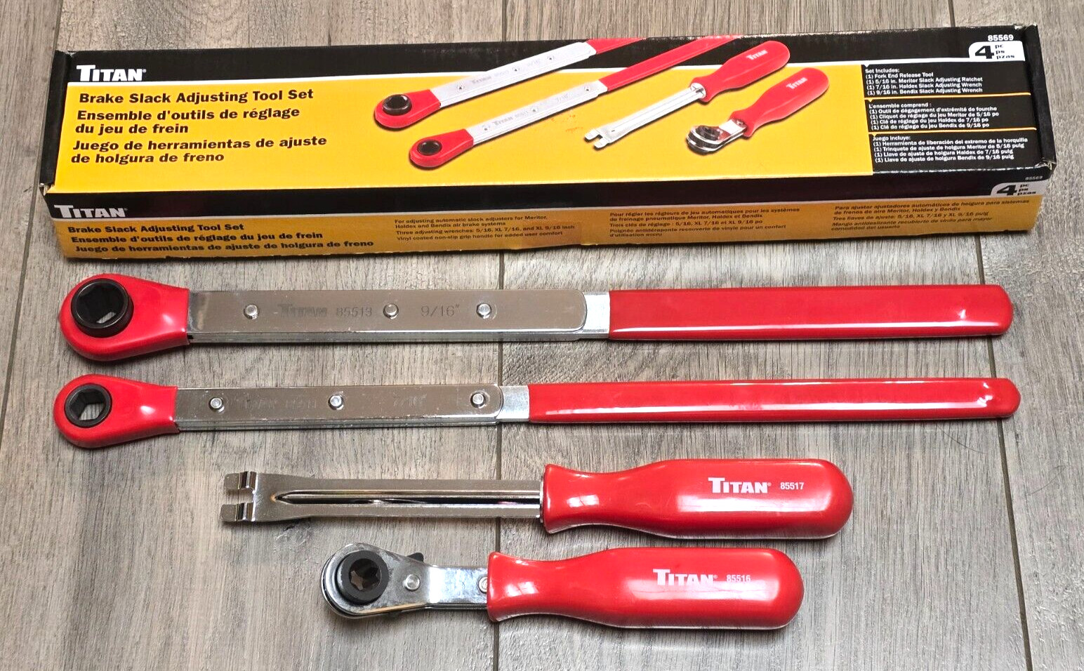 Titan 4pc Master Heavy Duty Truck Air Brake Slack Adjuster Tool Set #85569