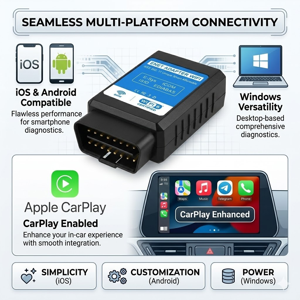 ENET WiFi OBD2 Adapter BMW F G I BimmerCode BM3 MHD Coding Tool iOS Android