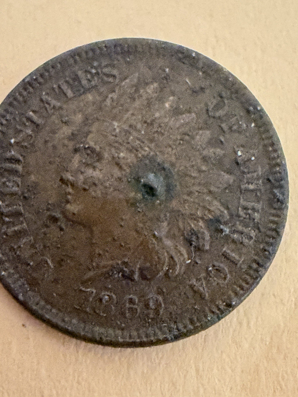 1869/69 Indian Head Cent Penny AU Details Corrosion