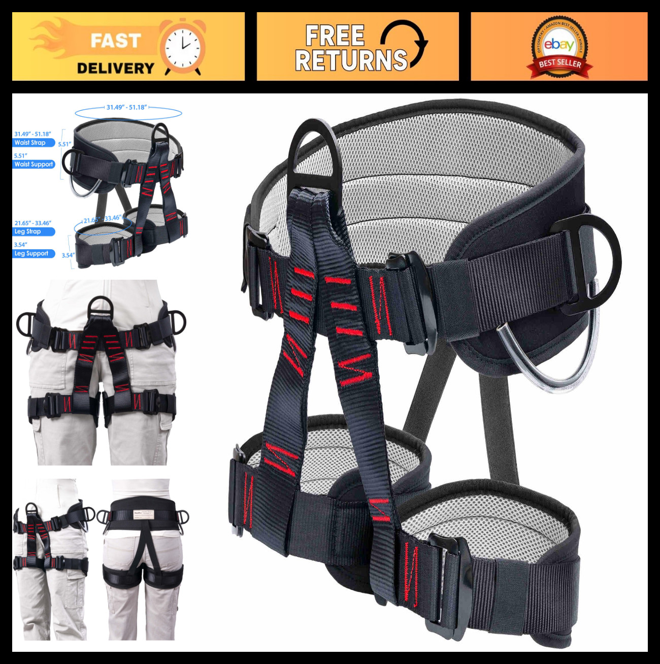 Adjustable Safety Climbing Belt - Thick Professional Gear for Tree Climbing, Res