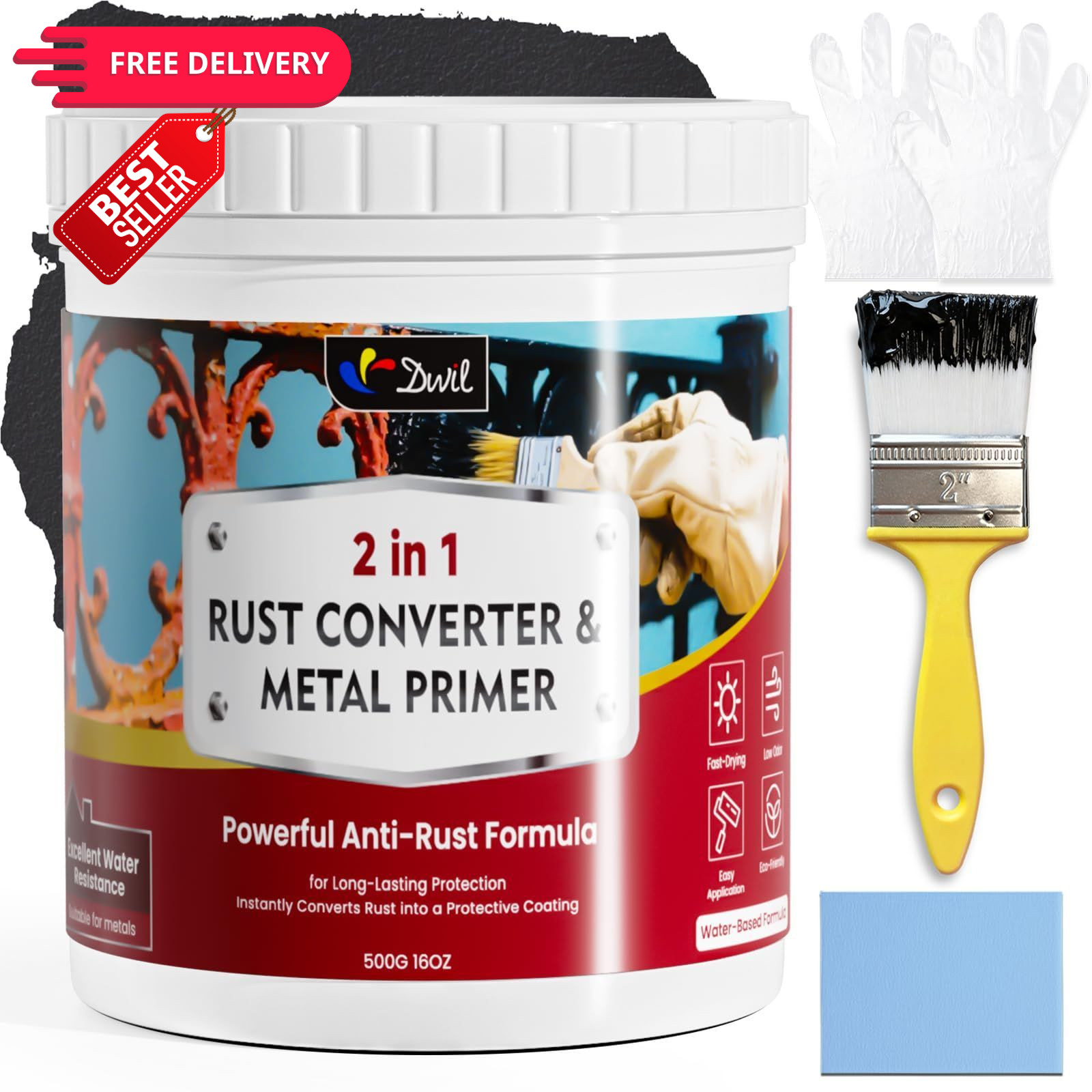 DWIL Rust Converter for Metal, 2 in 1 16 Fl Oz (Pack of 1), Black