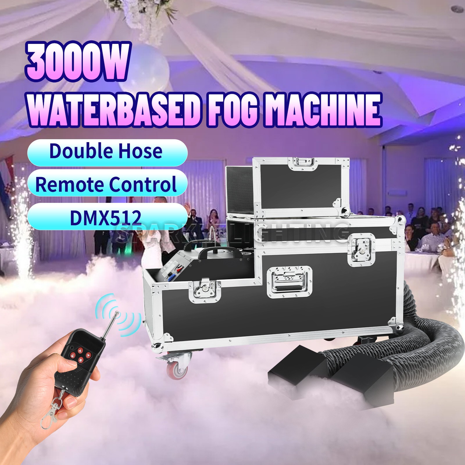 PAIDUN 3000W Waterbase Mist Machine Ground Fog Smoke Effect DMX Remote Control