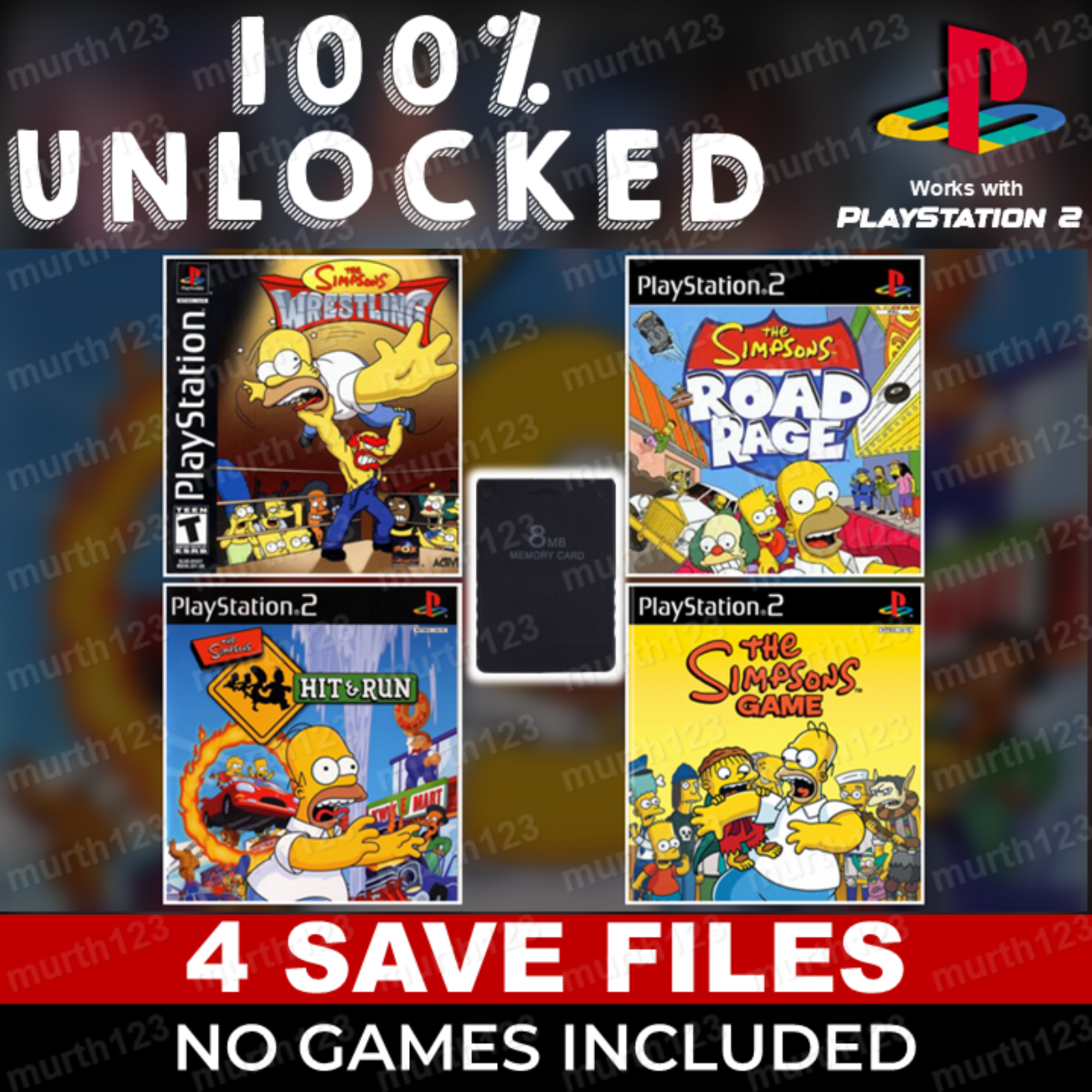 The Simpsons Hit & Run PS2 Official Memory Card Unlocked Completed Saves