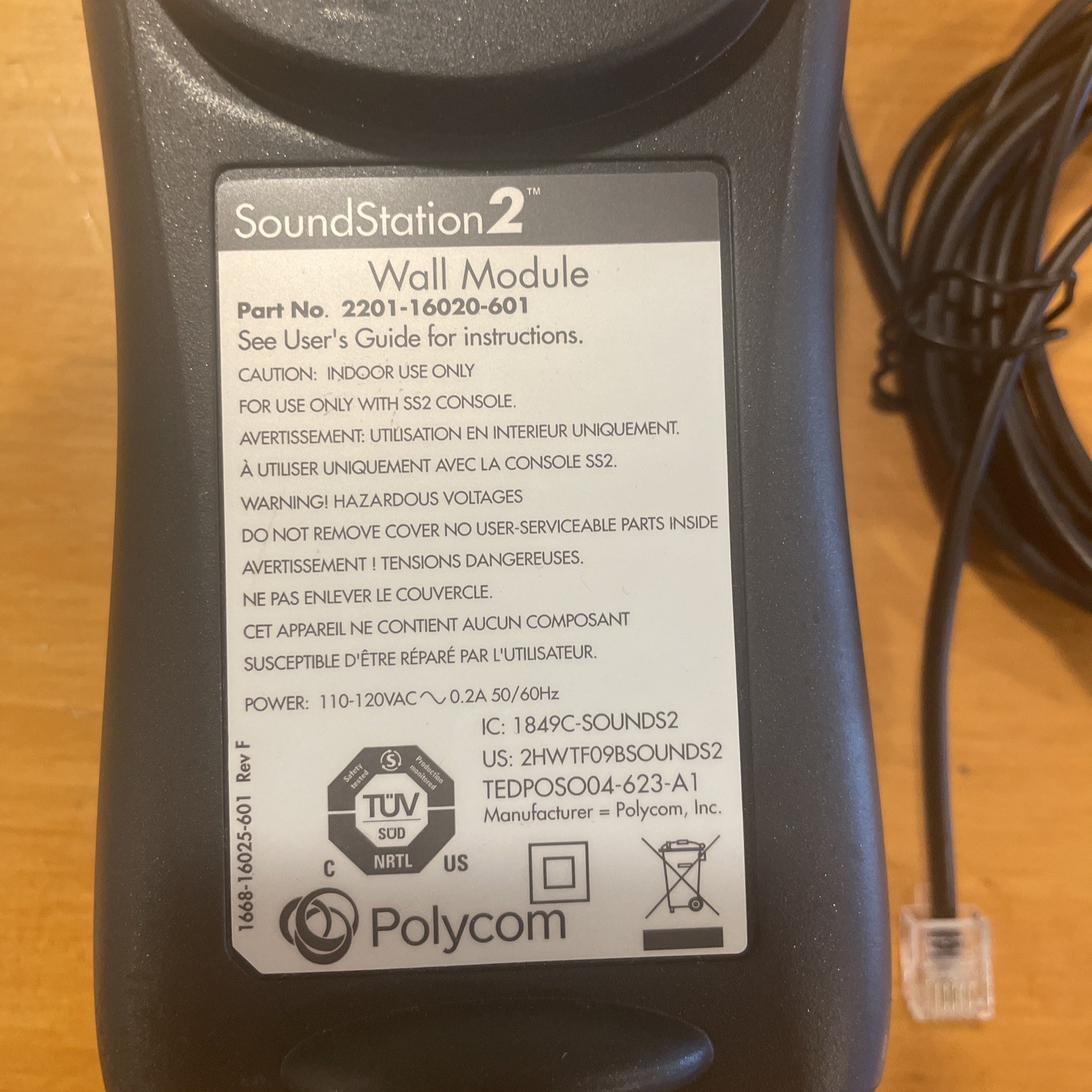 Polycom SoundStation2 2201-16200-601 w/ Wall Module 2201-16020-601, Cable