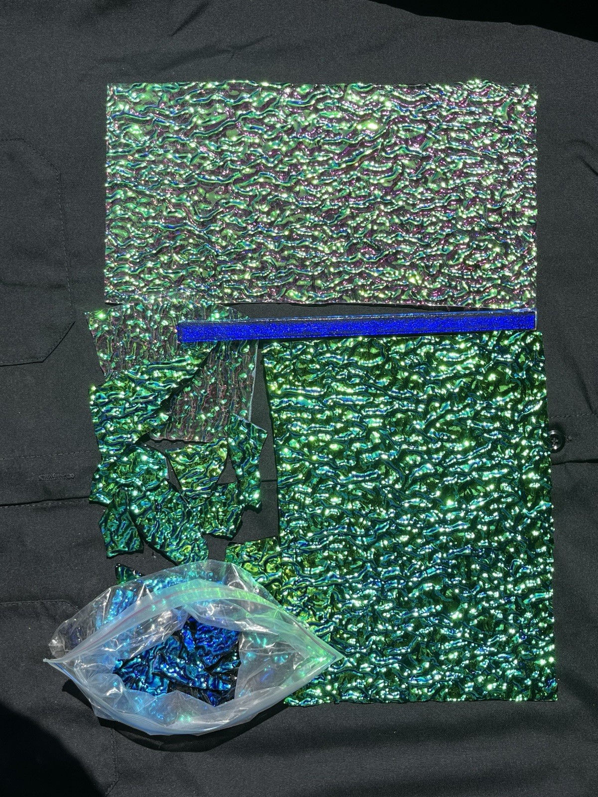 2 Lbs + CBS Dichroic Glass Jewelry Clear /Black  Mix 90 COE Ripple Sheet Fused