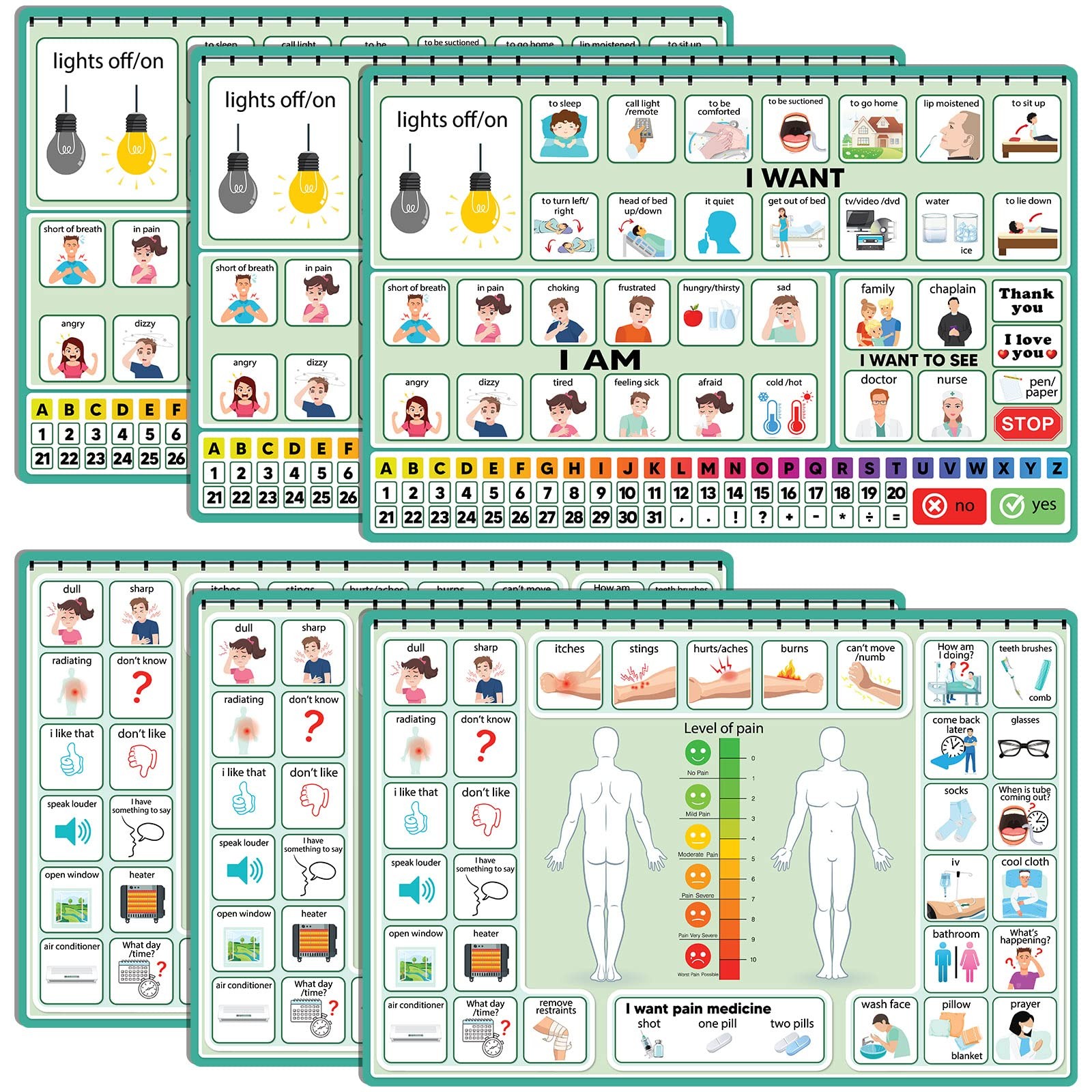 6 Pcs Communication Board for Nonverbal Adults Aphasia Colorful Picture Symbo...