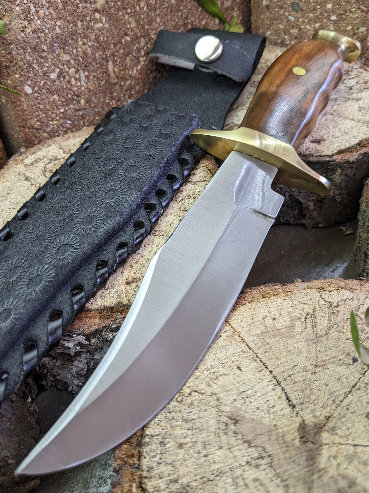 Hunting Knife | 10.5" Mountain Man Wood & Brass Handle Skinning Knife w/ Sheath