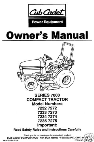 Cub Cadet Owners Manual 7232-7233-7234-7235-7272-7273-7