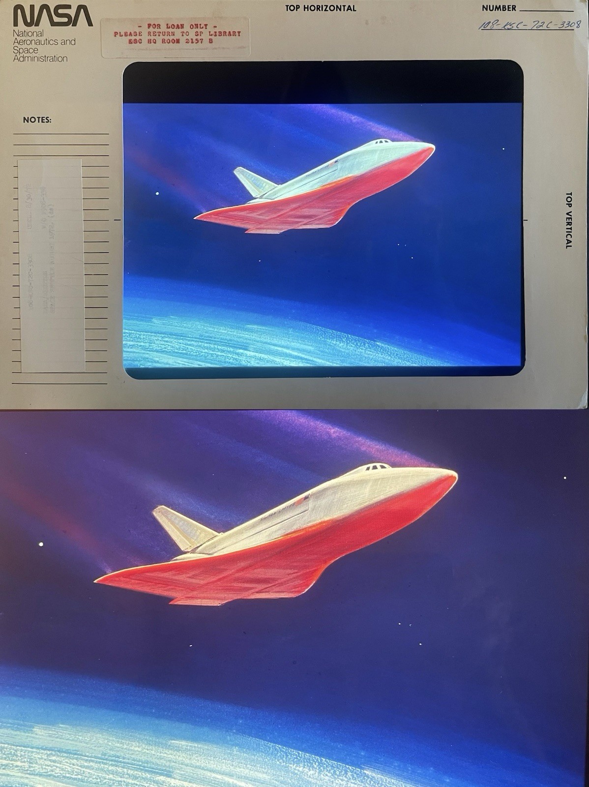 1972 NASA Space Shuttle Orbiter Artist Concept Reentry Heat Shield Transparency