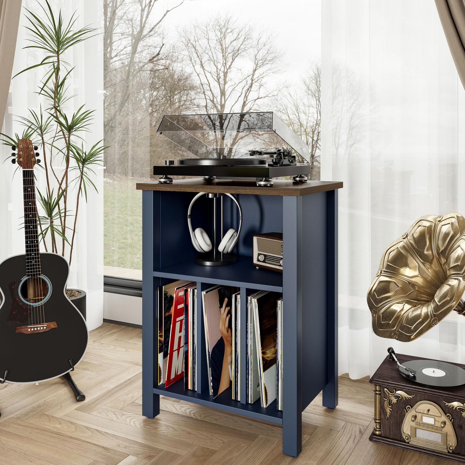 LIDYUK Record Player Stand, Vinyl Record Storage Table End Table with Display...