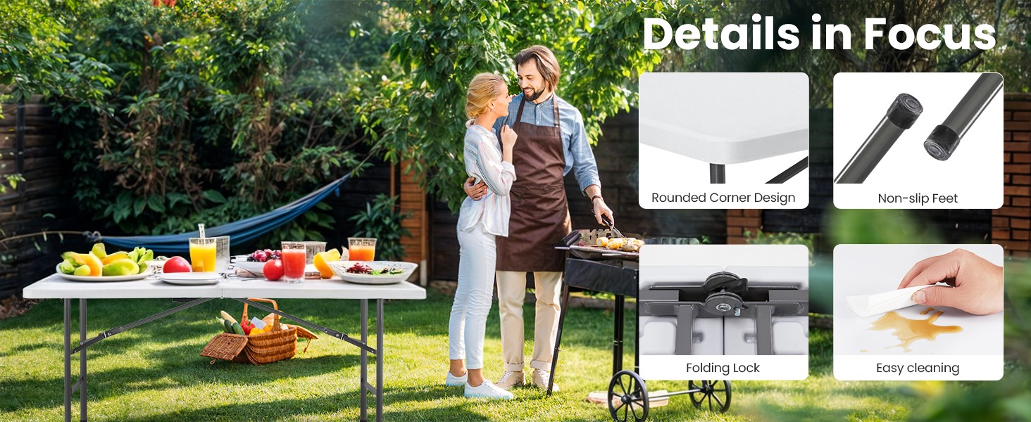6 FT Folding Picnic Table Simple to Fold and Keep, 3.8 FT Foldable Table for