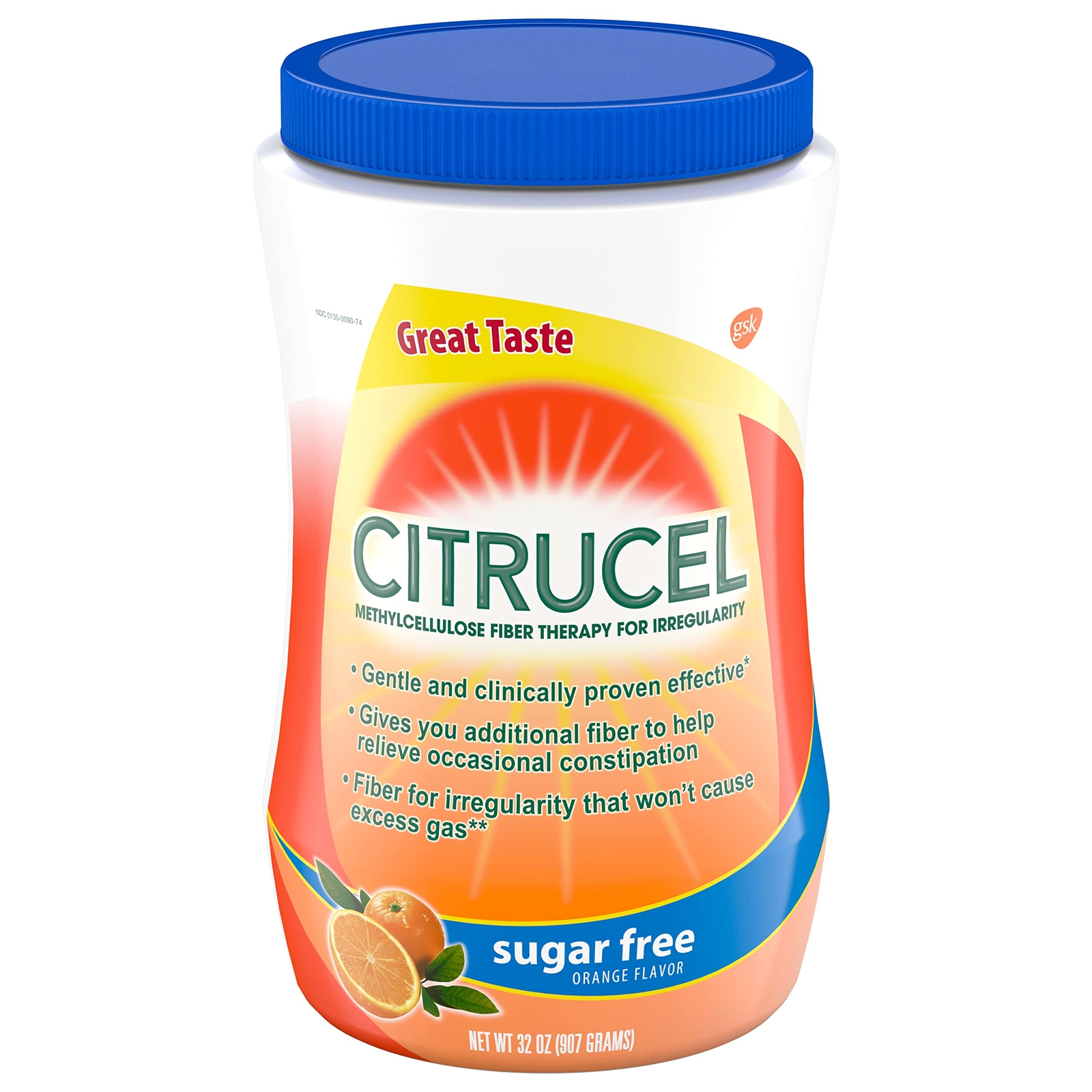 Citrucel Sugar Free Fiber Powder 32 Ounce Orange Flavor for Constipation Relief