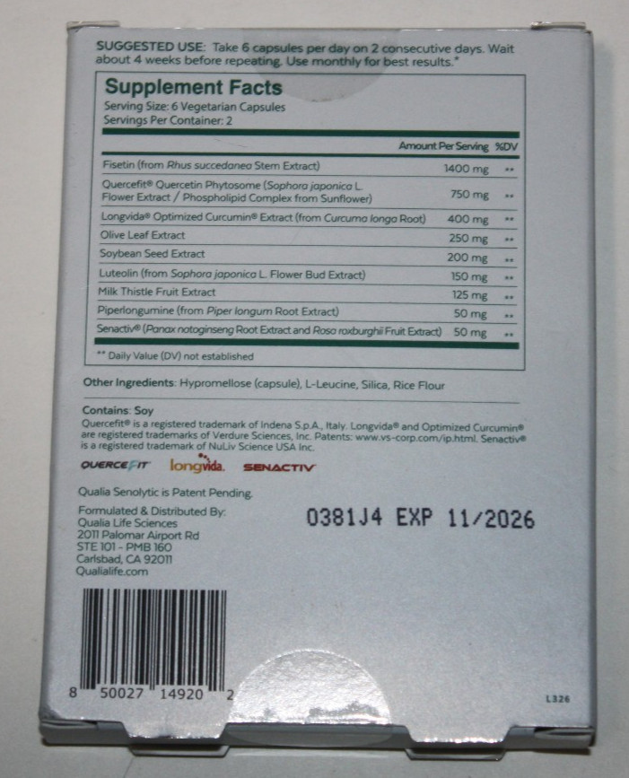 QUALIA Senolytic Optimized Aging 12 Capsules Exp 11/26 NEW