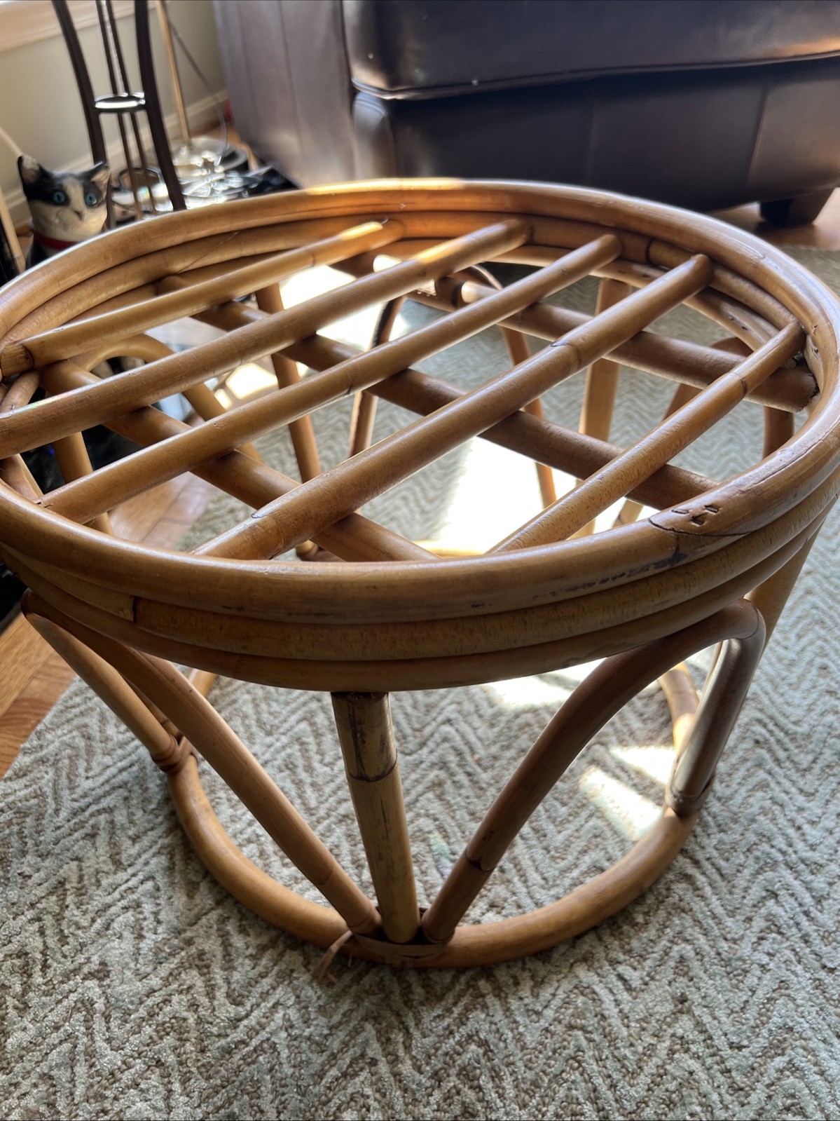 Vintage MCM Bamboo Bentwood Rattan Stool/Ottoman/Plant Stand