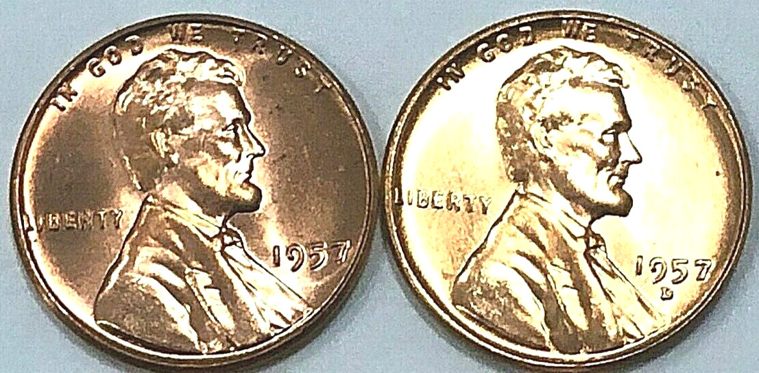 SET of 2 ✅ 1957 - P&D Lincoln Wheat 1c BRILLIANT UNCIRCULATED From OBW Roll